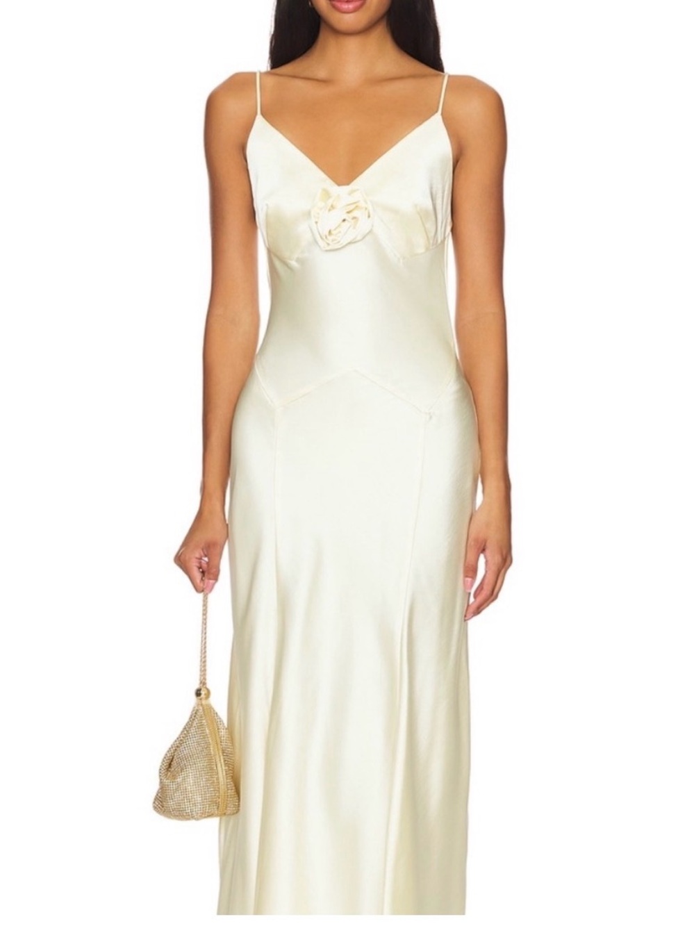Bubish Ivory Satin Slip Wedding Dress with Floral Accent